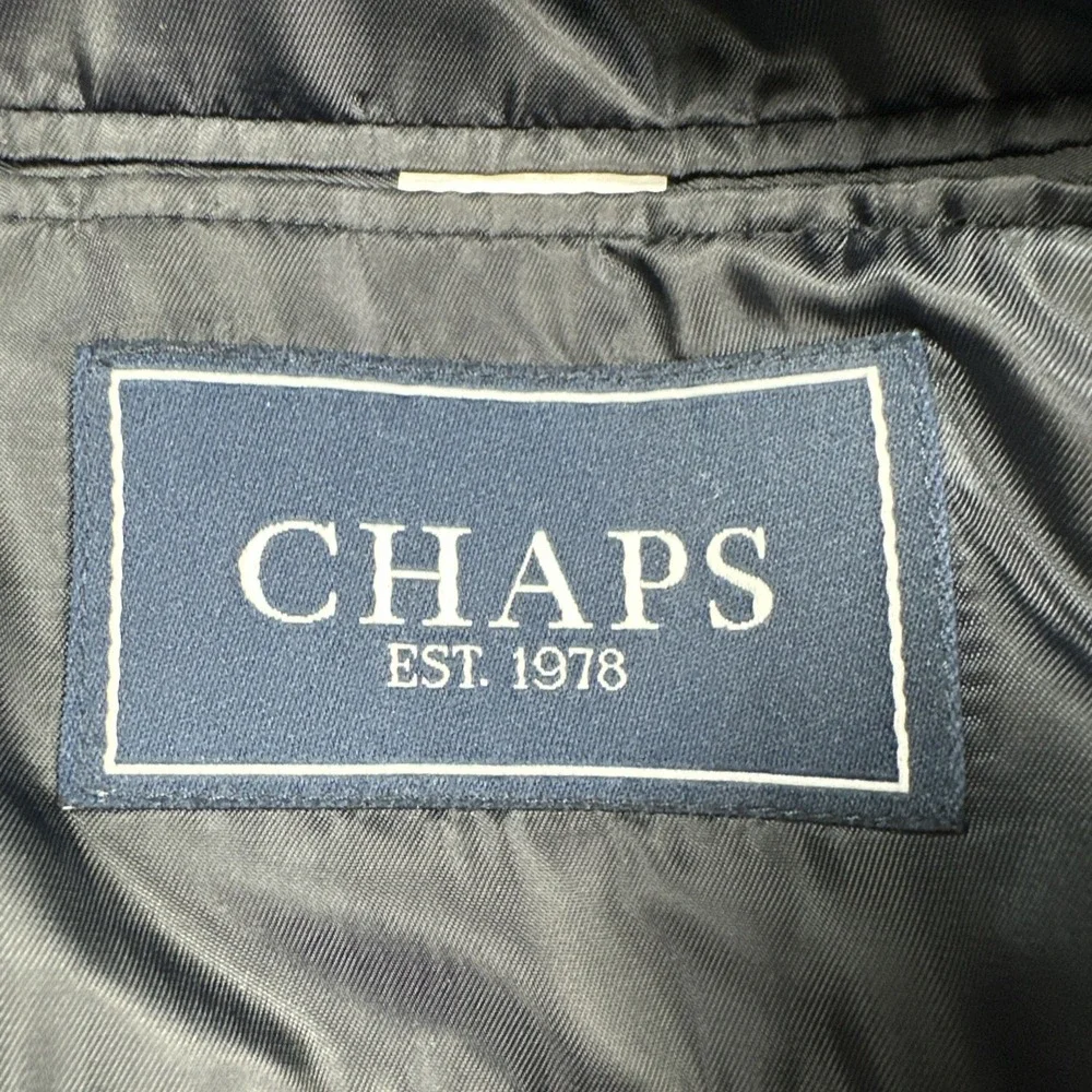 Chaps Gold Button Blazer Men 48L Navy Blue Wool Preppy Sport Coat Jacket